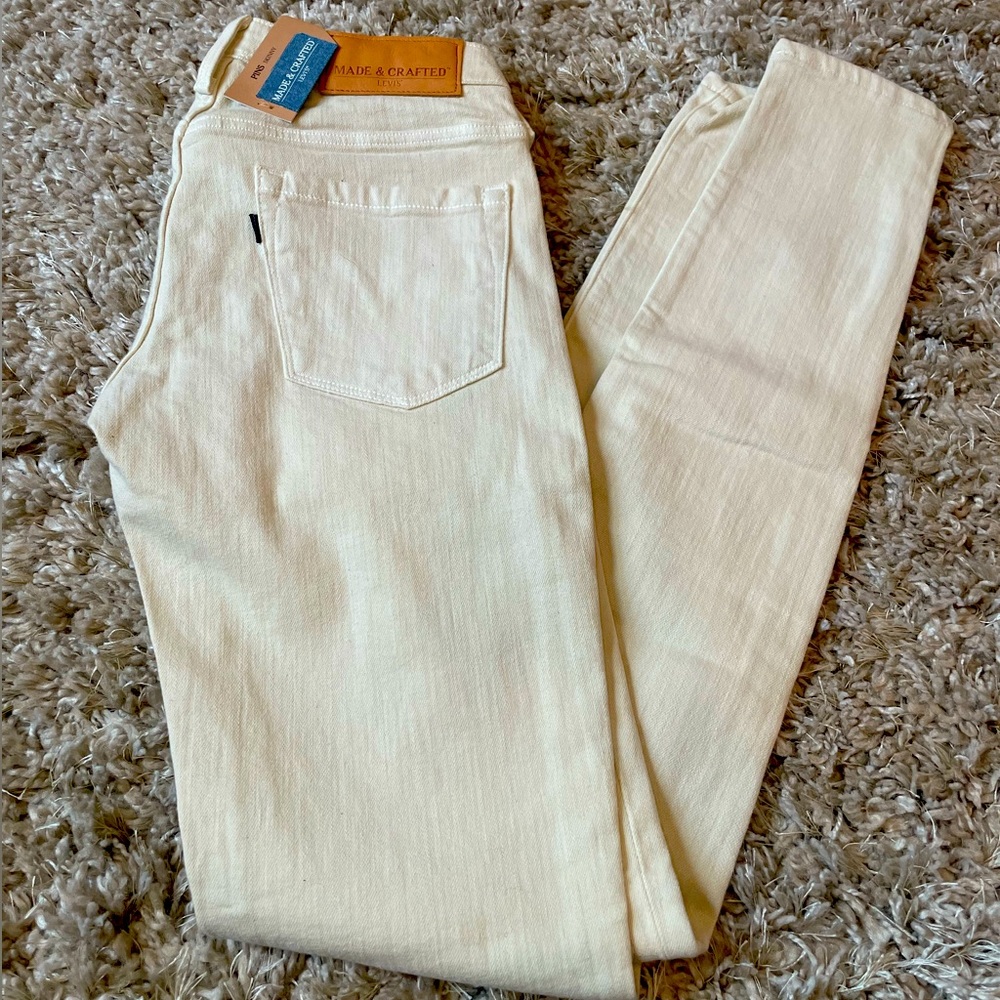 NWT Levi's Made & Crafted PINS Skinny Women's W24x32 Beige Low Rise White Wash